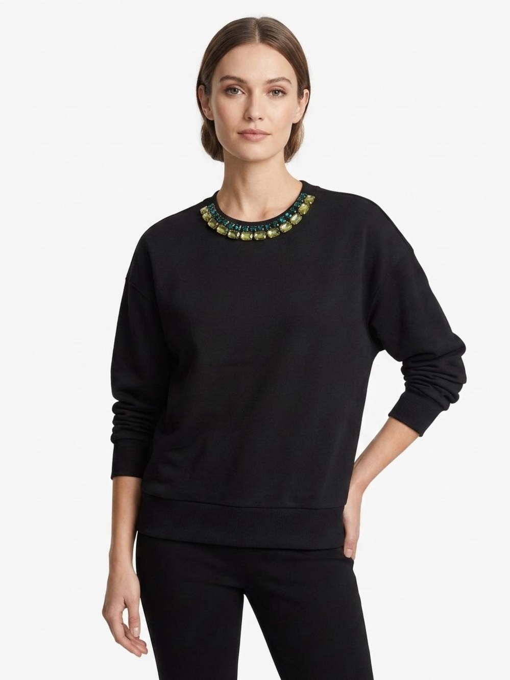 Simply Vera Vera Wang Black Jeweled Crewneck Sweater